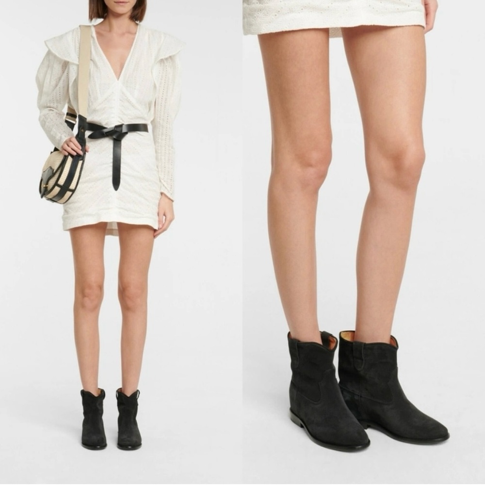 ISABEL MARANT Crisi Black Suede Pointed Toe Ankle Boots Size 37.5 Low Heel - Picture 3 of 7